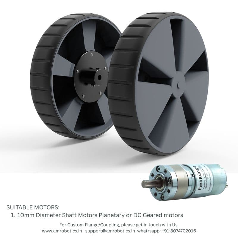 AM ROBOTICS 190x42mm Heavy Duty Solid Rubber Wheel for 10mm Shaft Motors Gray Color - 1 Pair - View 2