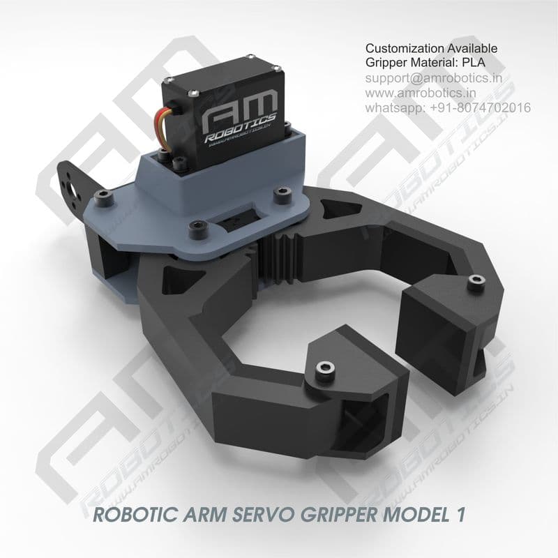 3D Printed Robotic Arm Gripper with MG996R Servo Motor Mount Model 1 - View 1