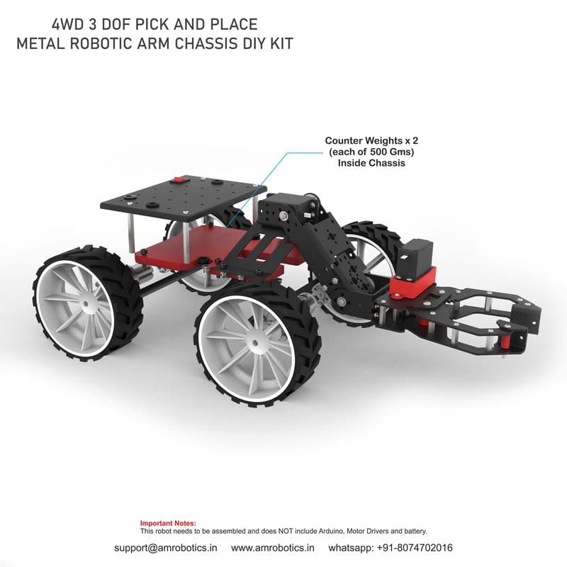 4WD 3DOF PICK AND PLACE PROGRAMMABLE METAL DIY ARM ROBOTIC CHASSIS KIT - View 2