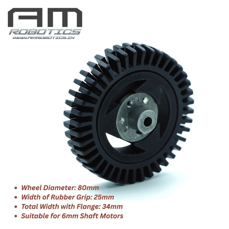 AM Robotics 80x16 mm All-Terrain Flexible Gripper Wheel for Robotic Vehicles with 6mm ID Aluminum Flange (2 Wheels) - View 2