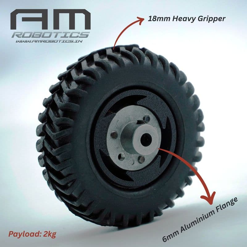 AM Robotics Off Road Robot Wheel, 80mm x 25mm, Rubber Tyre with 6mm Aluminium Flange, 2kg Payload, 2-Pack - View 2