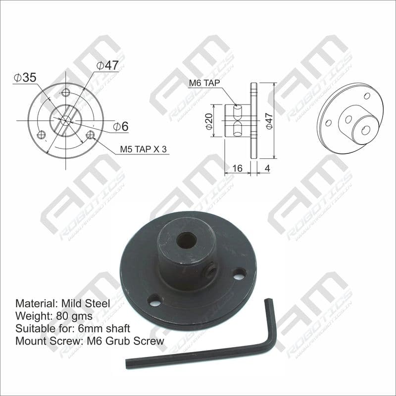 Am Robotics ID-6mm Motor Coupling/Flange Hub with Threading Pack of 2 - View 1