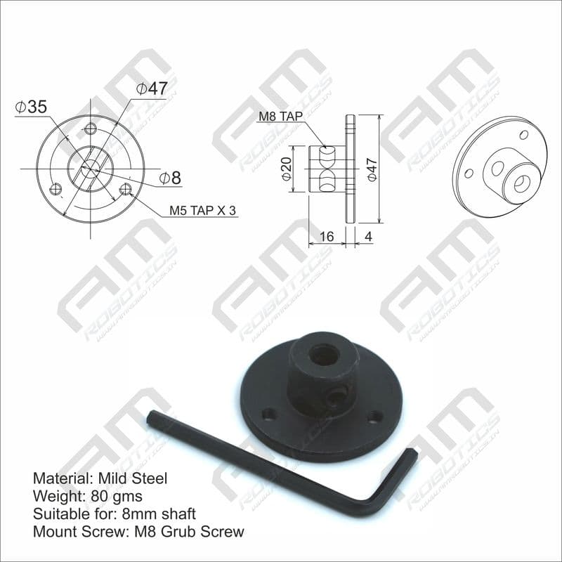 Am Robotics ID-8mm Motor Coupling/Flange Hub with Threading Pack of 2 - View 1