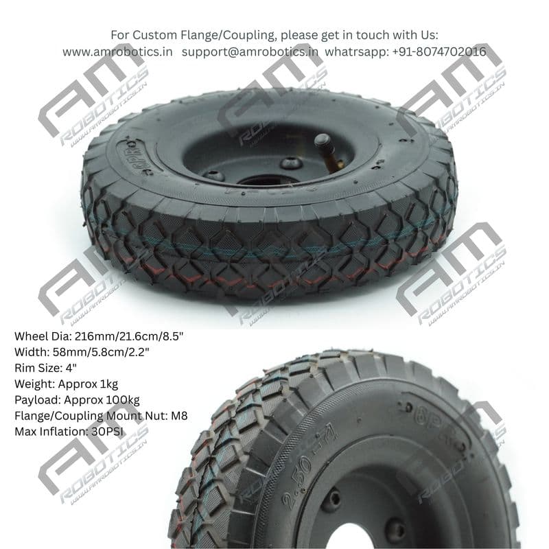 Am Robotics Heavy-Duty 8.5 Inch Pneumatic Wheel for Robotics & Industrial Applications - View 2