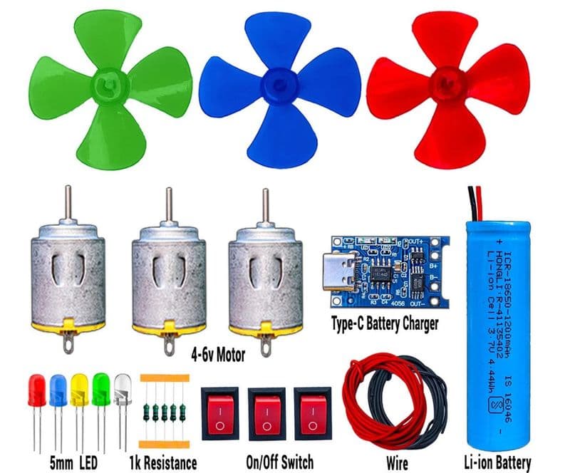 Long Term Useable 3.7 Li-Battery & DC Motor Science Project Kit(23 items) Motor Control Electronic Hobby Kit - View 1