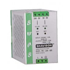 G31-70-24-05 Shavison SMPS (24V 2A 48W) and (5V 1.5A 7.5W) Dual Output DIN Rail Mountable Metal Power Supply - View 1