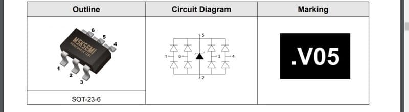 SRV05-4 SOT-23-6 MSKSEMI ESD V05 5V and Surge Protection TVS diode ARRAY A2050 - View 2