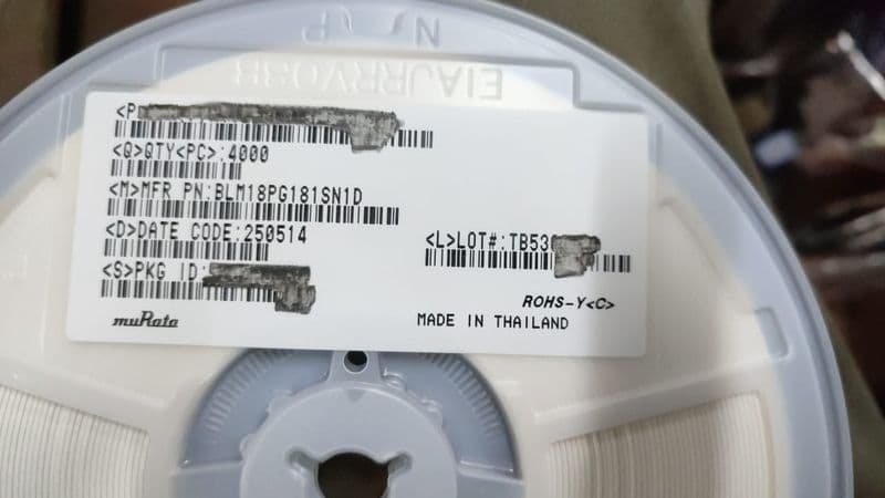 BLM18PG181SN1D 0603 Murata Electronics 1500mA 90mΩ ±25% 180Ω@100MHz 0603 Ferrite Bead ETA2553 - View 2