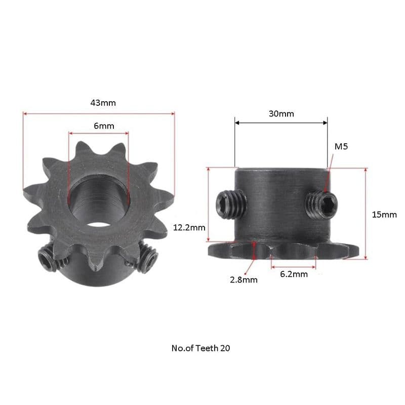 2 Module 20 Teeth hole 6mm Transmission Sprocket 45 Steel Black Finished - View 3