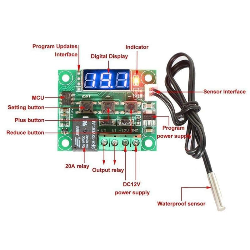 XH-W1209 W1209 12V Blue Digital Temperature Controller Module With Display and NTC Temp Sensor - View 3