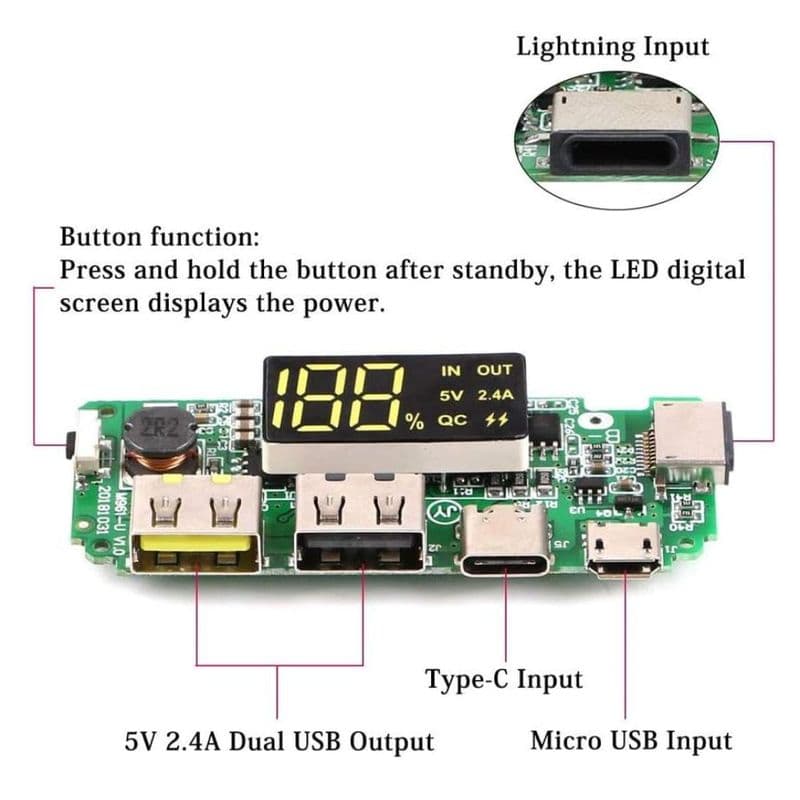 18650 5V 2.4A Lithium, Battery Digital Display, Charging Module Dual, USB Output Band, Display Booster, Mmodule - View 3