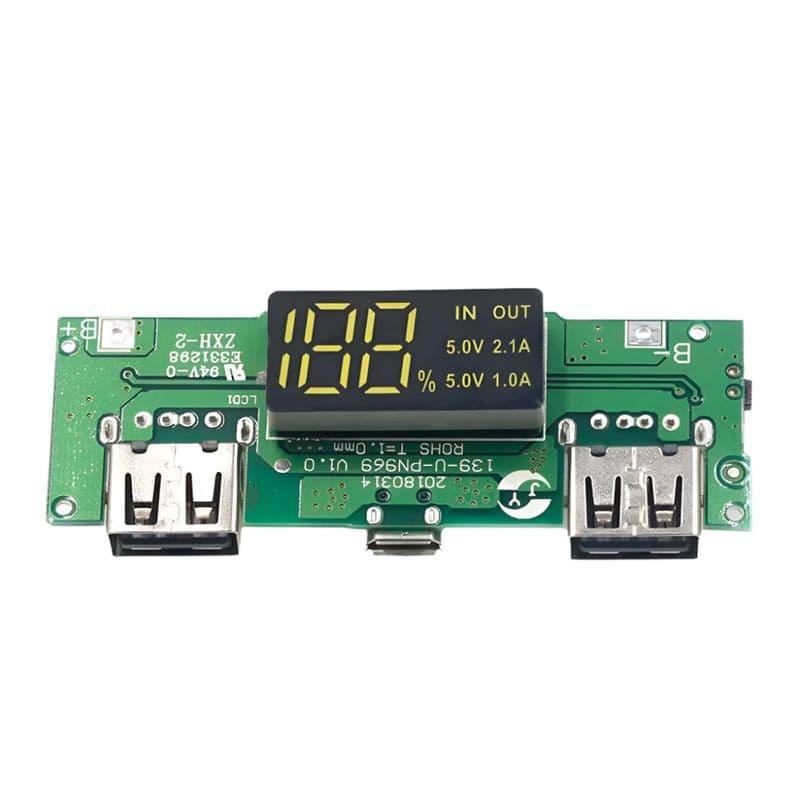 18650 5V 1A/2A Lithium Battery Digital Display & Charging Module, Dual USB Output Band, Display, Booster Module - View 2