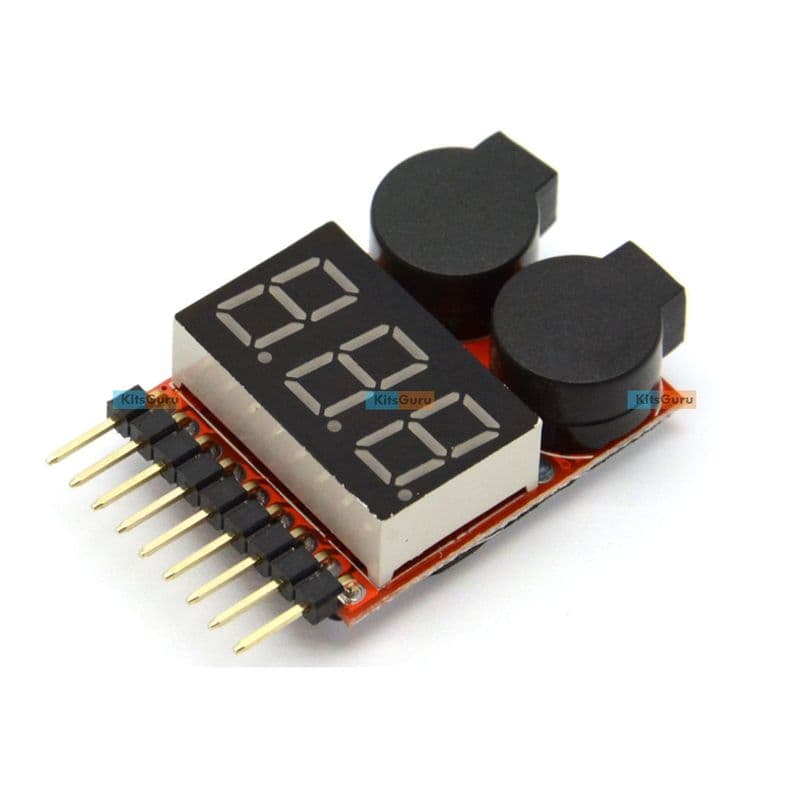1-8S Lipo / Li-ion Battery Voltage Tester 2IN1 Low Voltage Buzzer Alarm - View 1