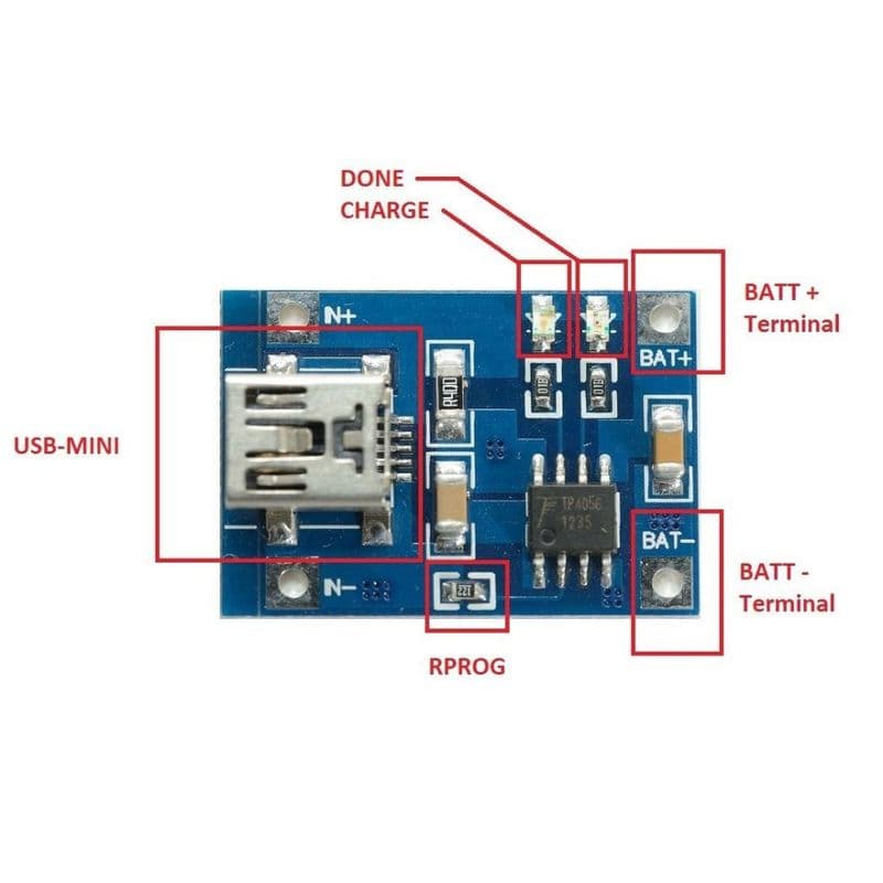 TP4056 1A 5V Li-ion lithium Battery Charging Module – Mini USB - View 3