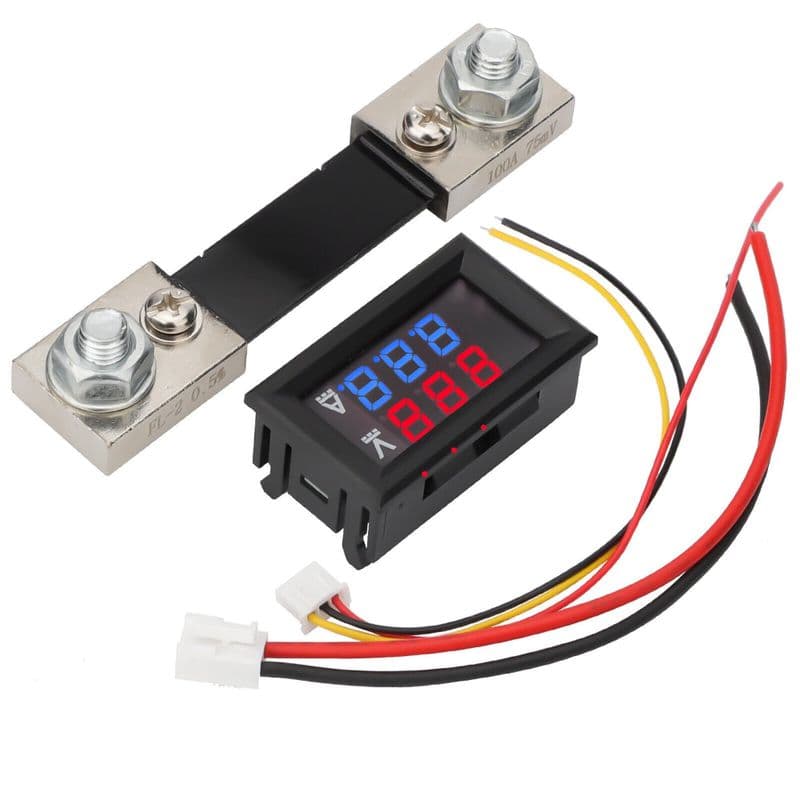 Dual Led 0.28 ” Display for DC0-100V Voltage and Current Digital Meter Red and Black 0-100A with Shunt - View 1