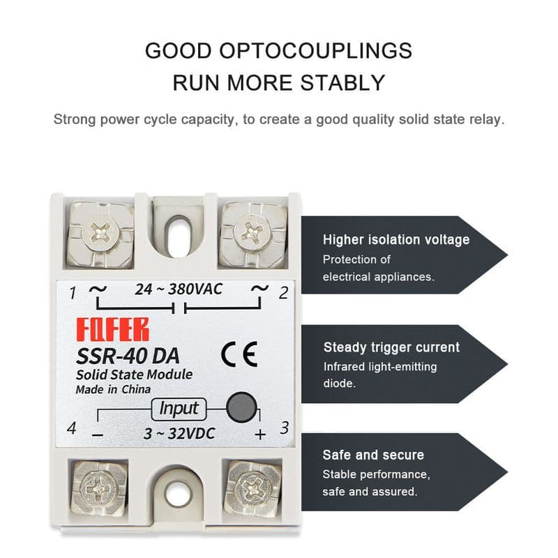 SSR-40DA Solid State Relay Module 3-32VDC/24-380VAC 40A - View 2