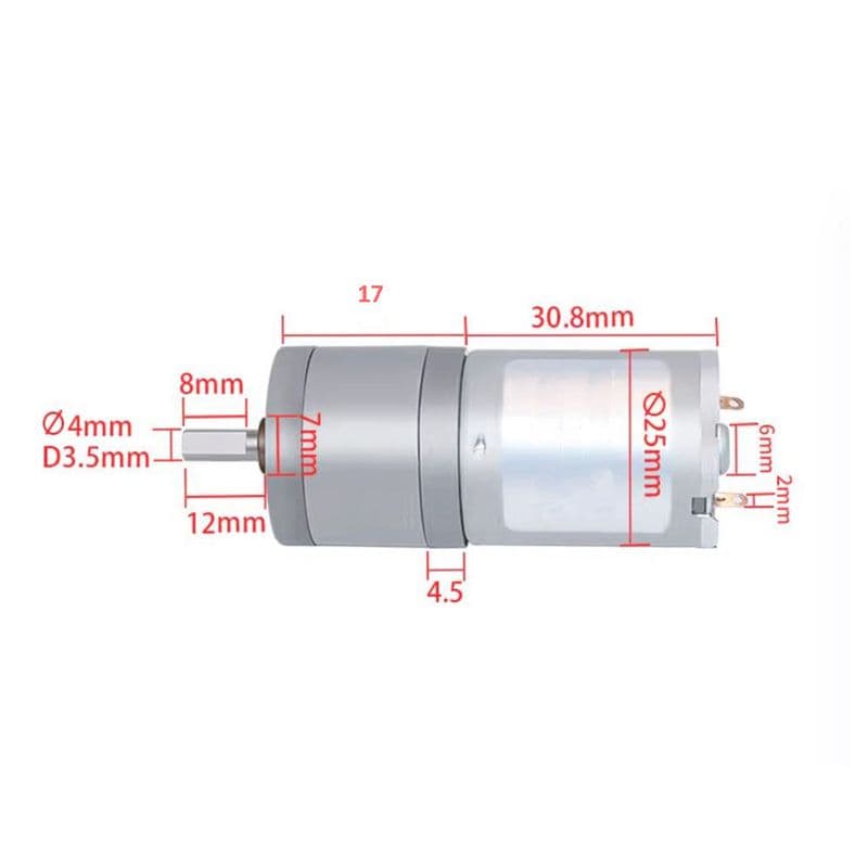 25GA370 1360 RPM 6V 25mm Diameter DC high torque geared motor Center Shaft D-Type - View 3