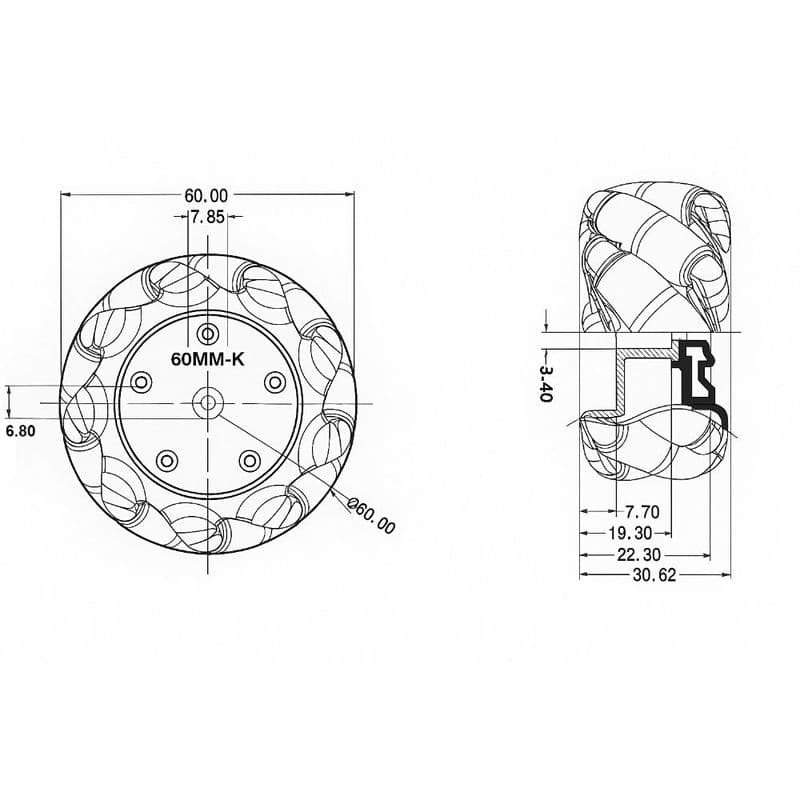 60mm Mecanum Wheel Omnidirectional Left and Right Pair Black - View 3