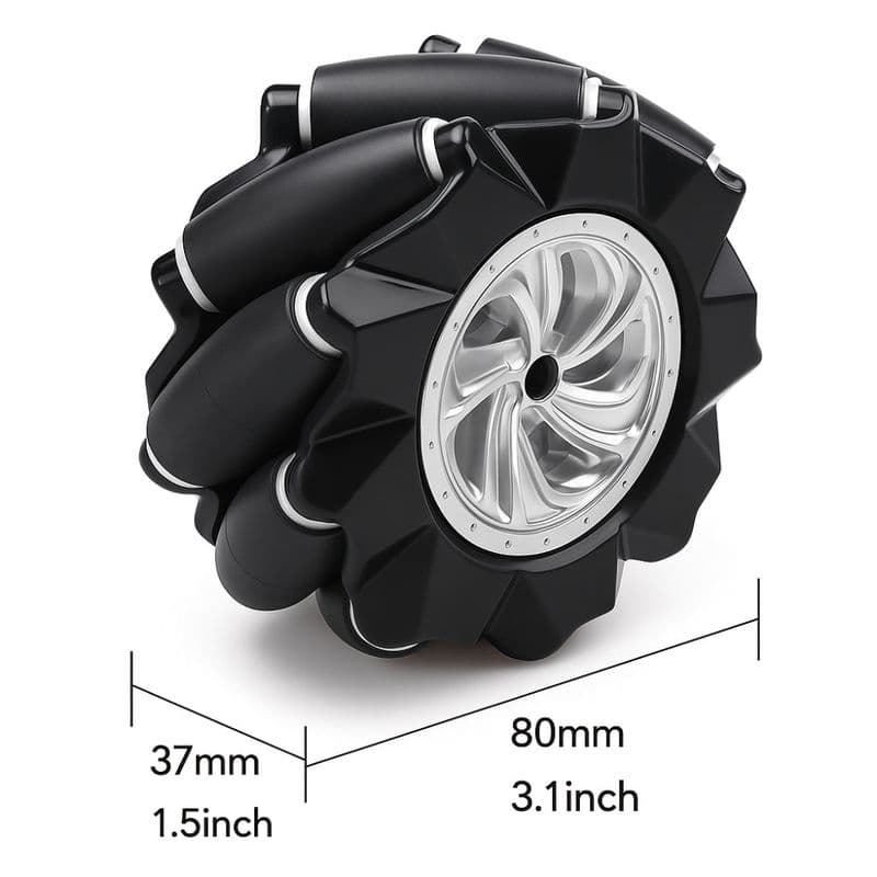 80mm Mecanum Wheel Omnidirectional Left and Right Pair Black - View 2