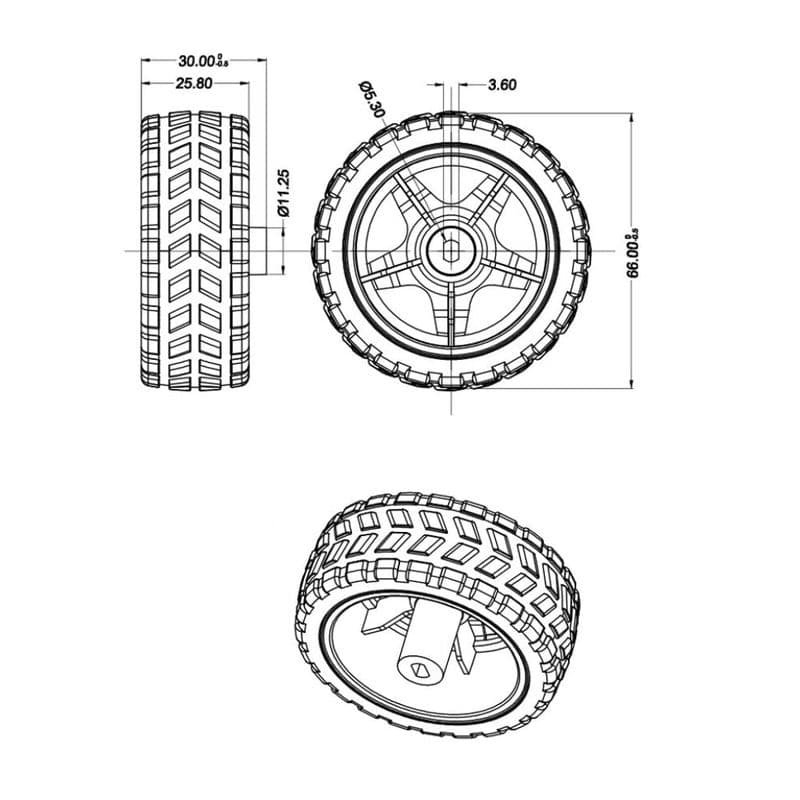 Black 65mm TT BO Motor Robot Wheel - View 3