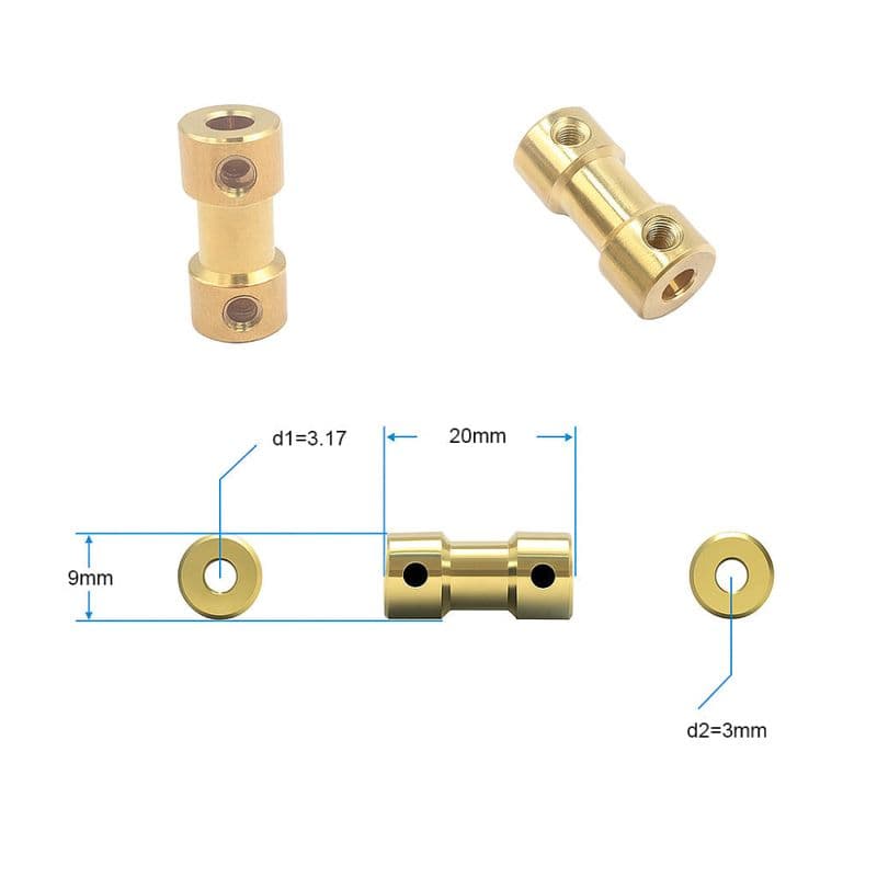Double pass brass universal adapter coupling 3.17mm x 3mm - View 3