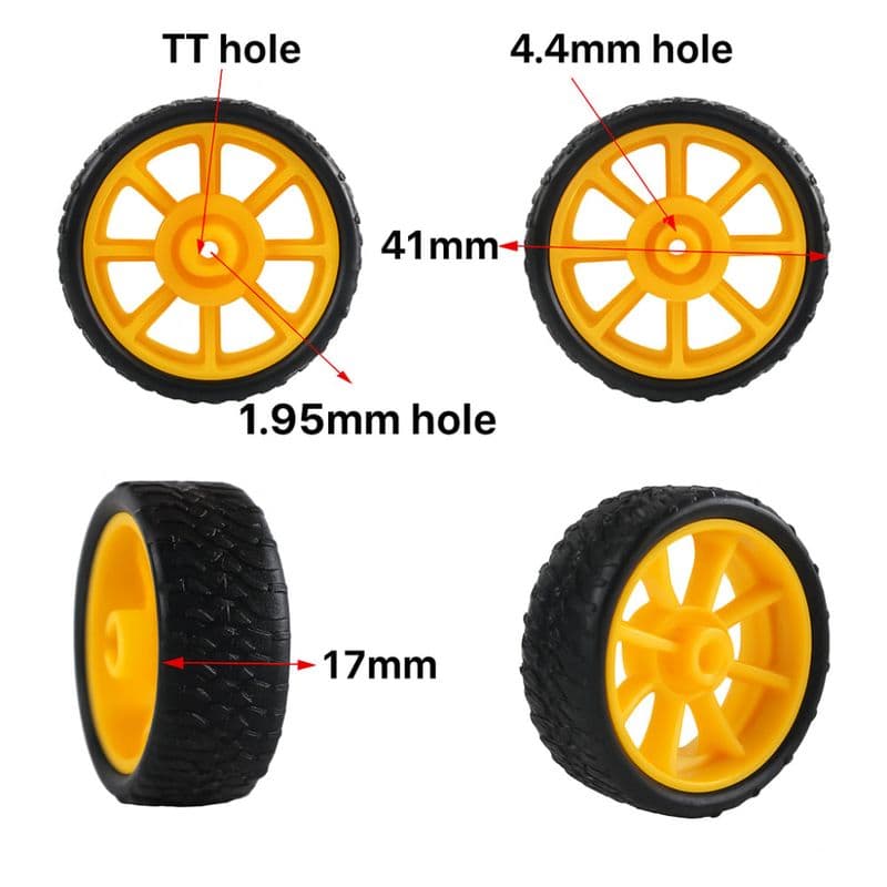 Yellow 41mm Dia 17mm Width TT BO Motor Wheel - View 3