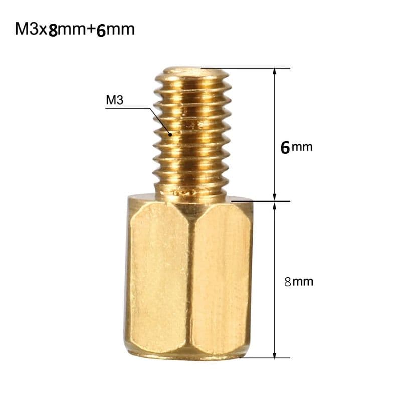 Hexagonal M3 PCB Column Male Female Threaded Pillar Bolt Screws Hexagonal Pillar length 8mm Thread length 6mm - View 3