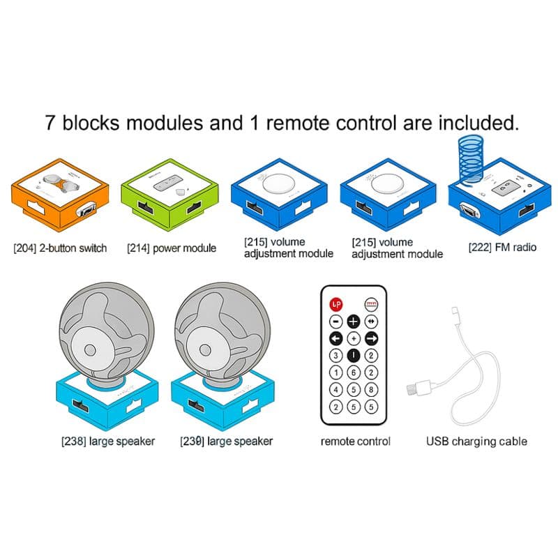 Remote Control FM Radio Logic Thinking Circuit Blocks STEAM STEM 7Pcs - View 2