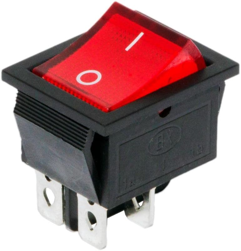 KCD4 Red rocker switch 4 feet 2 Gear 16A 250V 31x25mm (with light) - View 1