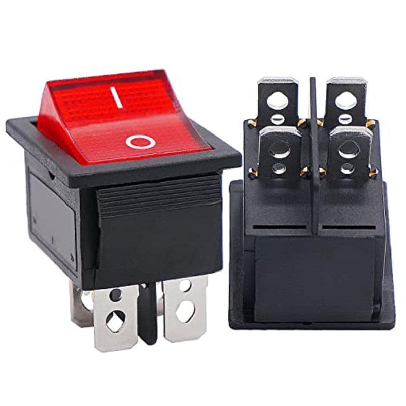 KCD4 Red Rocker Switch 16A DPST 4 Pin 2 Gear 31x25mm (without light) - View 2