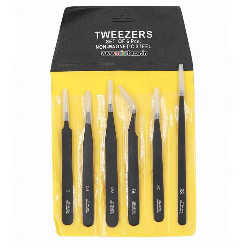 Generic: [Type 1] 6pc Black Epoxy Coated Stainless Steel Tweezer Set (00,3C,5,7A,MM,SS) - View 3