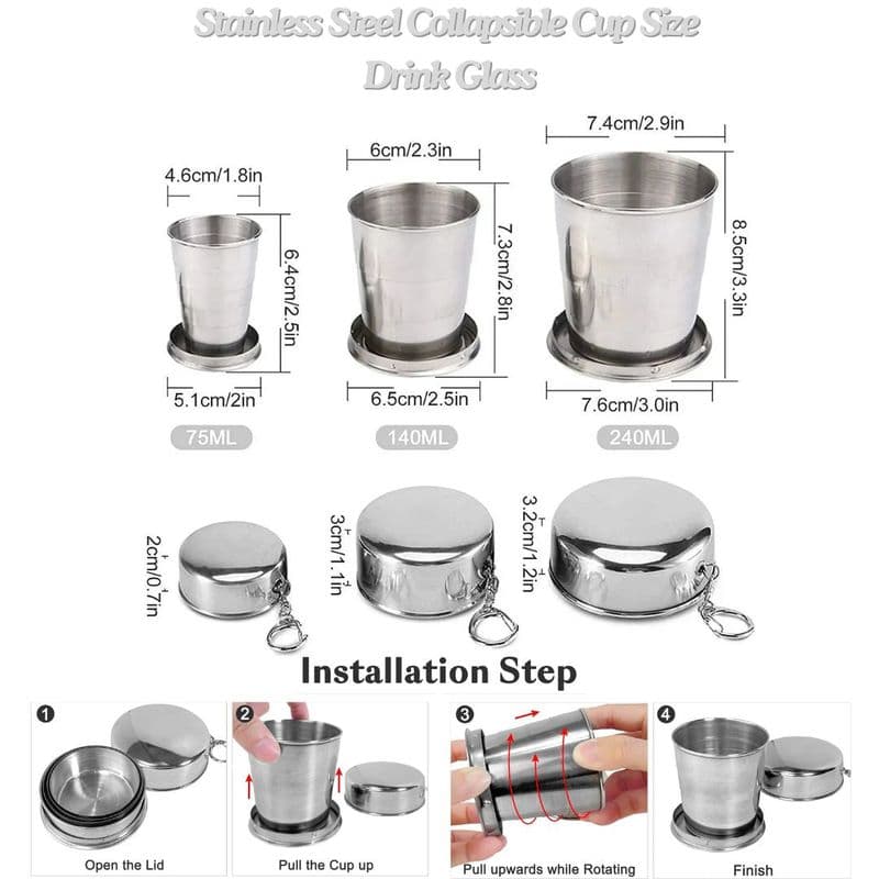 Stainless Steel Collapsible Cup Size Drink Glass - View 1