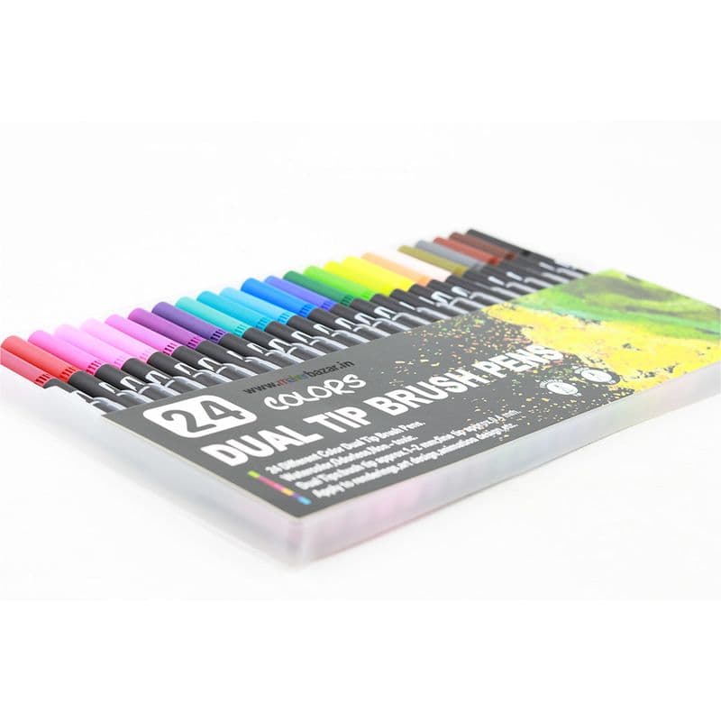 24 Colors Shades of Dual Tip Brush and Pen Combination Set - View 1