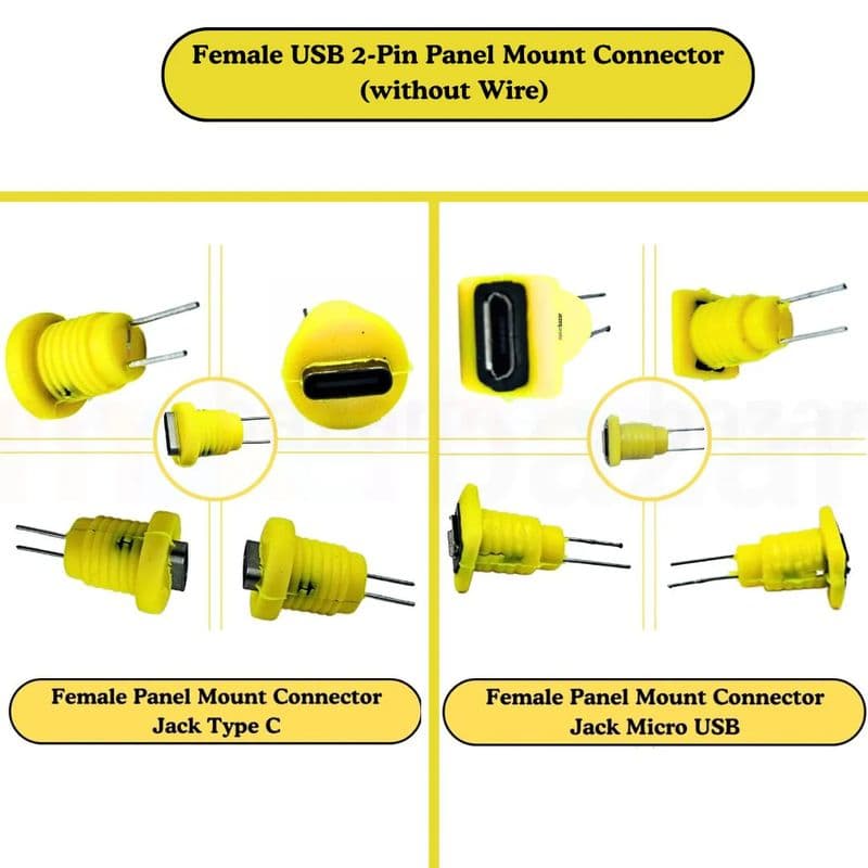 (Low Cost) Female USB 2-Pin Panel Mount Connector (without Wire) - View 1