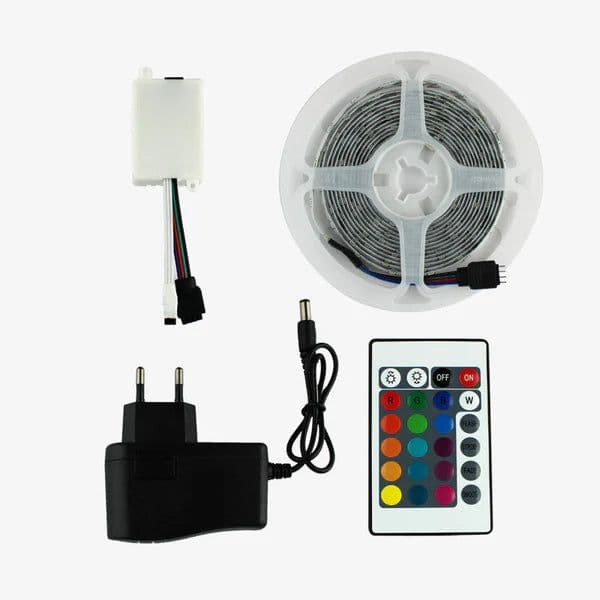 12VDC 2835 Red, Green & Blue LED Strip Light Kit with Remote & Adapter - View 1