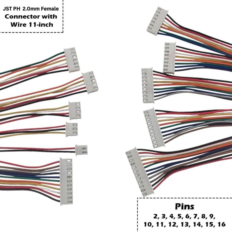 JST PH 2.0mm Female Connector with Wire 11-inch - View 3