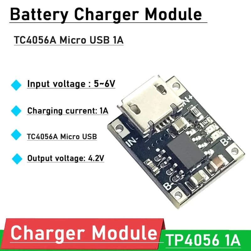 TC4056 1A 5V-6V 4.2V Lithium Battery Charging Module with Current Protection [Black] - View 3