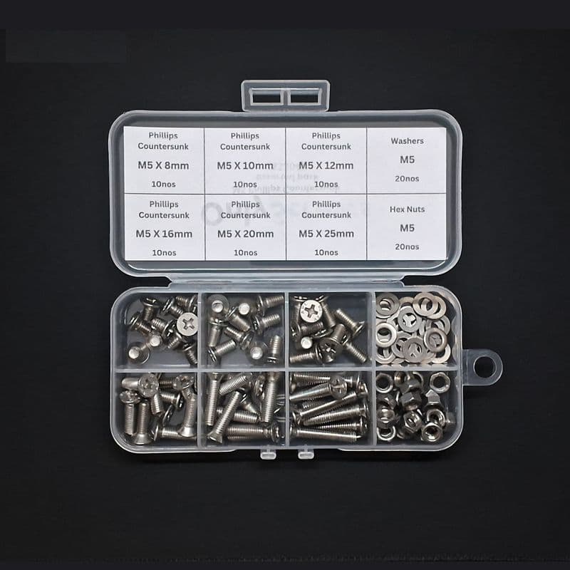 100pcs M5 Assorted Nut-Bolt-Washer Screw Pack Kits (SS304) - View 1