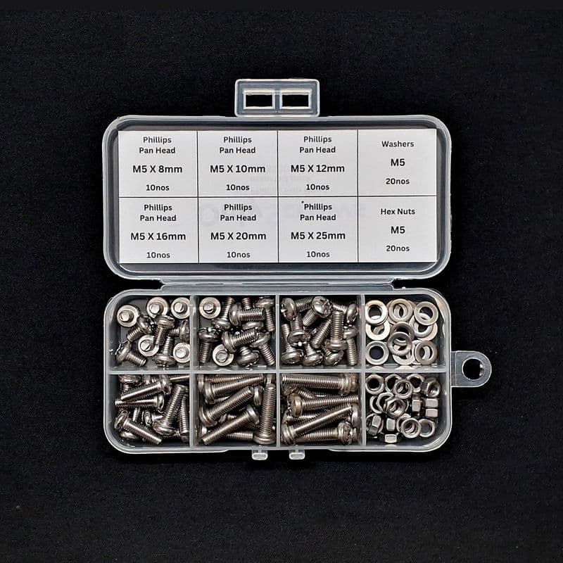 100pcs M5 Assorted Nut-Bolt-Washer Screw Pack Kits (SS304) - View 2