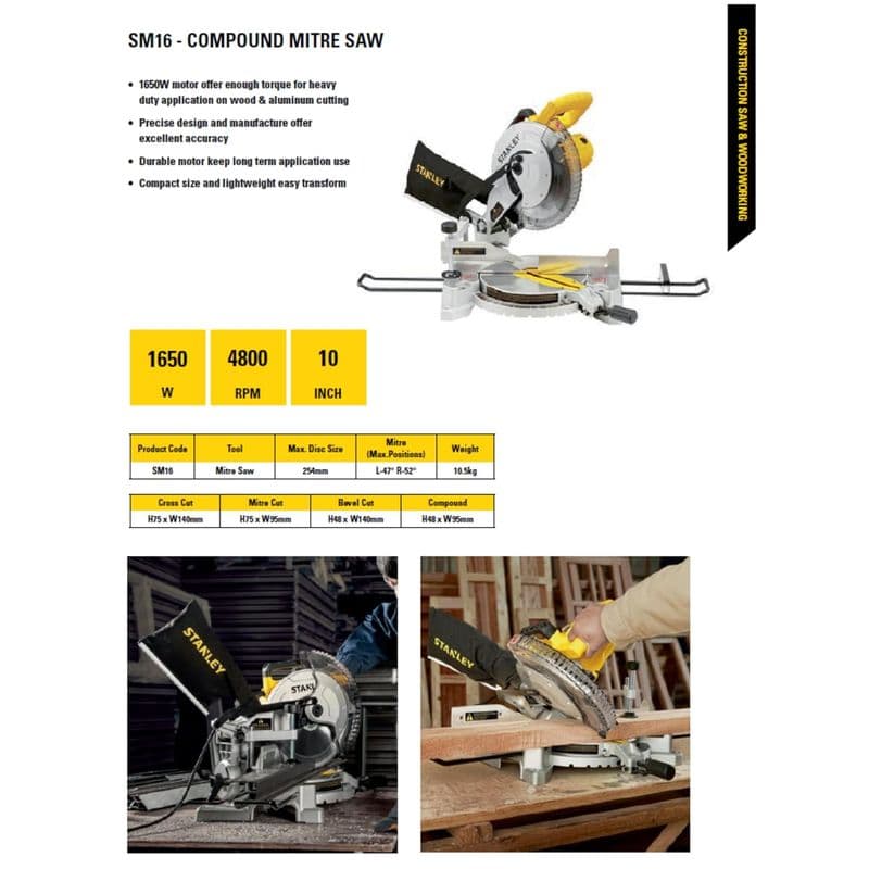 STANLEY SM16-IN 1650W 10" Compound Mitre Saw - View 2