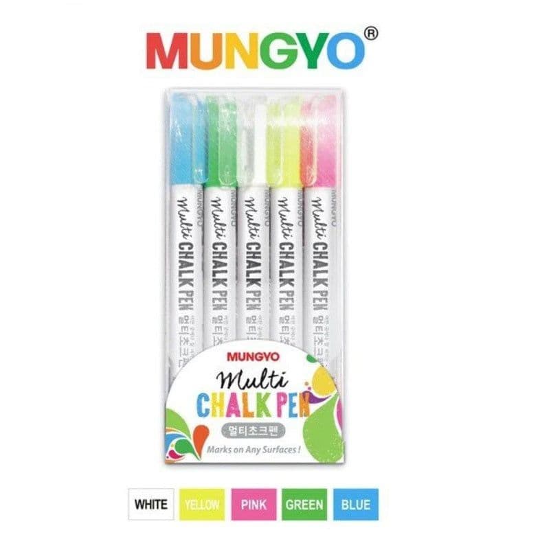 Mungyo Board & Glass Chalk Pen Marker Set Of 5 (Green, Yellow, Pink, Blue, White) - View 1