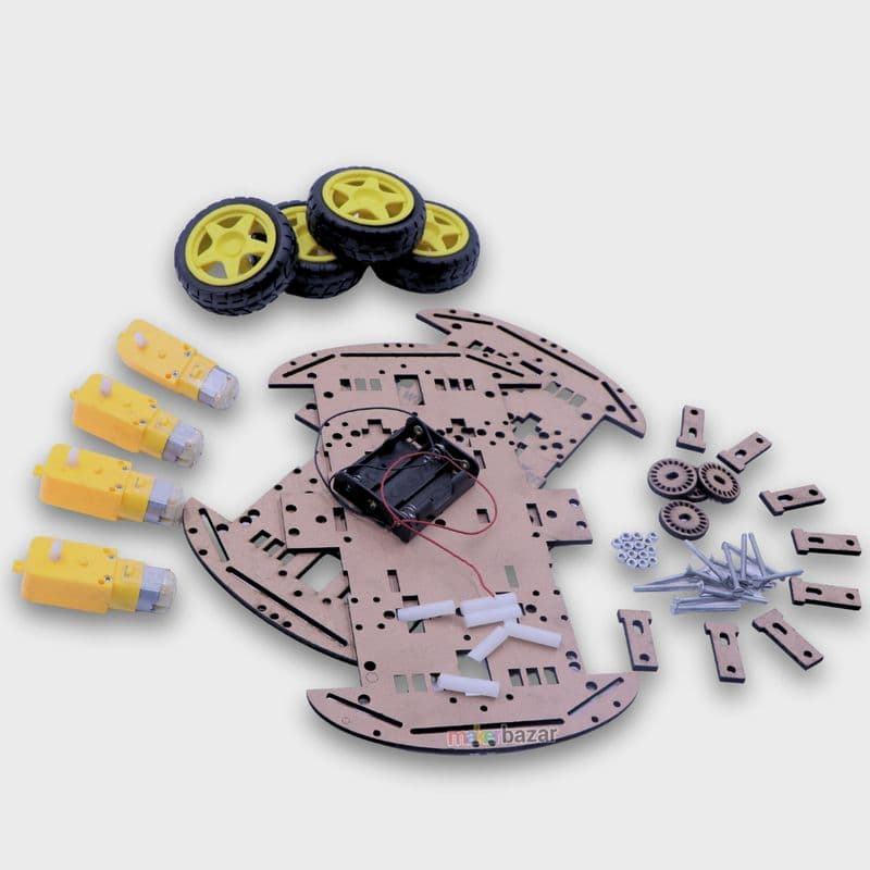 Wooden 4WD Four Wheel Robotic Smart Car Kit – DIY Robotics Chassis with Motors & Wheels - View 3