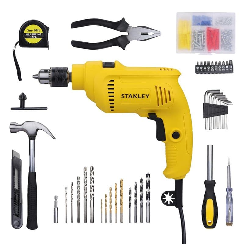 Stanley: SDH550KP 550W 10mm Corded Single Speed Hammer Drill Machine and Hand Tool Kit (120-Pieces) - View 3