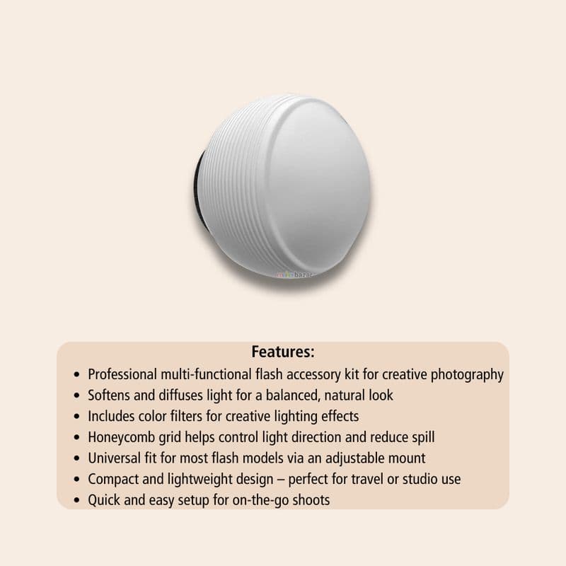 D25 Professional Flash Accessories Kit – Light Diffuser Dome with Color Filters and Honeycomb Grid - View 2