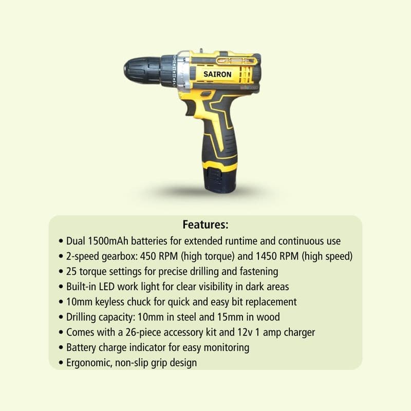 Sairon 12V Professional 26 in 1 Cordless Drill Machine - View 2