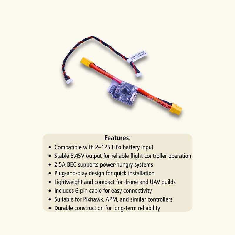Radiolink 5.45V 2.5A BEC Power Module (2–12S) for Pixhawk & APM - View 2
