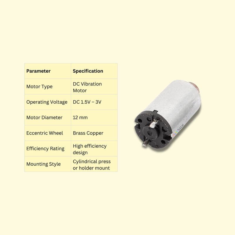 20x12 1.5V–3VDC Mini 12mm Cylindrical Vibration Motor - View 3