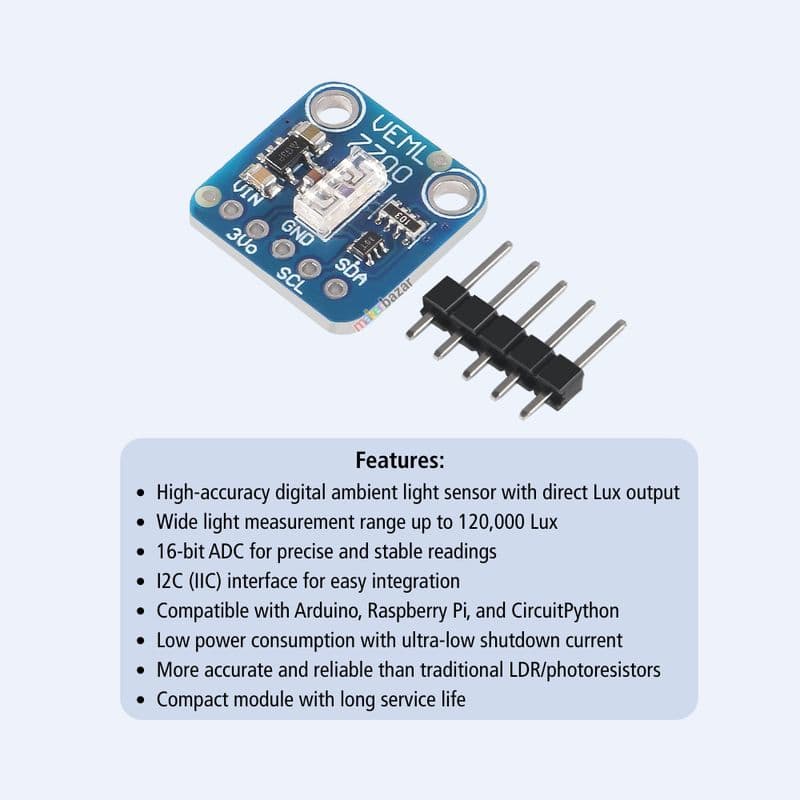 VEML7700 Ambient Light Sensor Module 16-Bit I2C 3.3V–5V - View 2