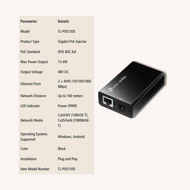 TP-Link TL-POE150S Gigabit PoE Injector IEEE 802.3af - View 3