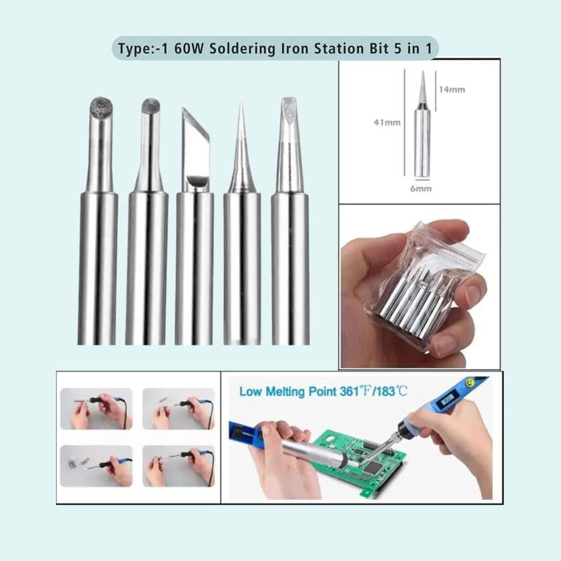 5-In-1 60W Premium Soldering Iron/Station Bit Set - View 1